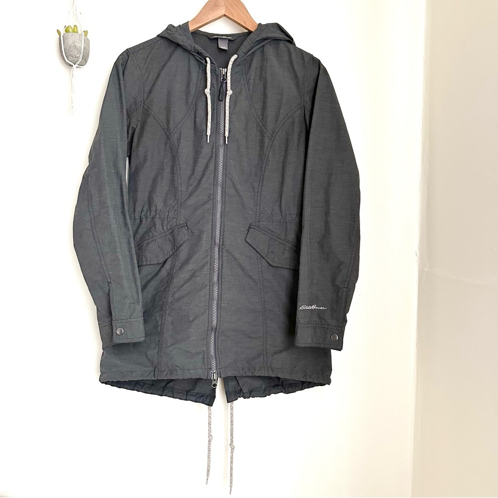 [SOLD] Eddie Bauer Green Gray Hooded Lightweight Military Jacket Parka Small